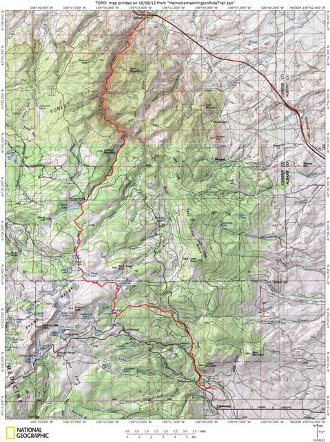 Map of Centennial to Arlington via Little Laramie, North Fork, Sheep Lake, Deep Creek, and Rock Creek Trails